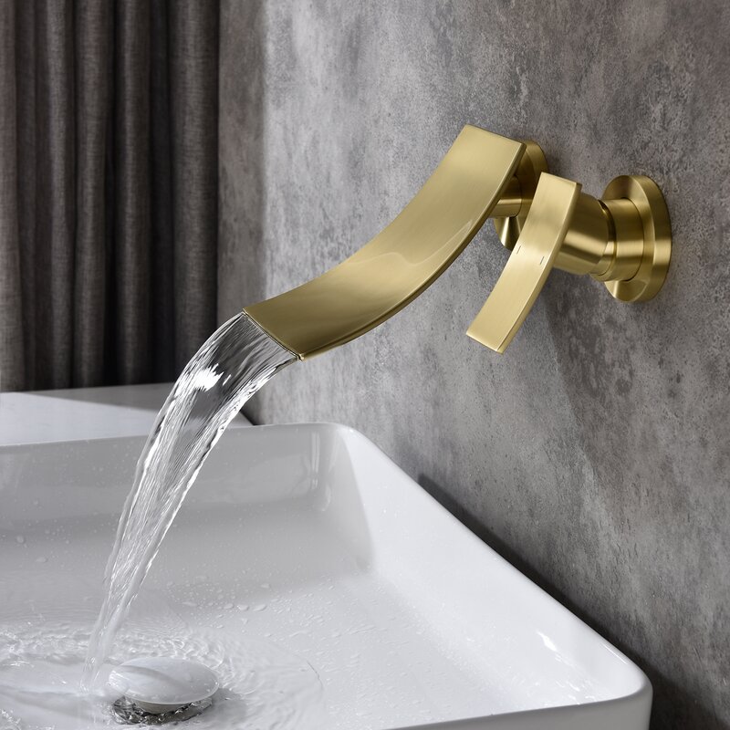 Grifo de agua de oro cepillado con una manija, mezclador frío y caliente oculto en el grifo de lavabo oculto montado en la pared