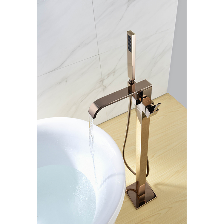 Grifo de baño independiente de un solo mango para bañera de latón moderno de oro rosa Grifo de bañera