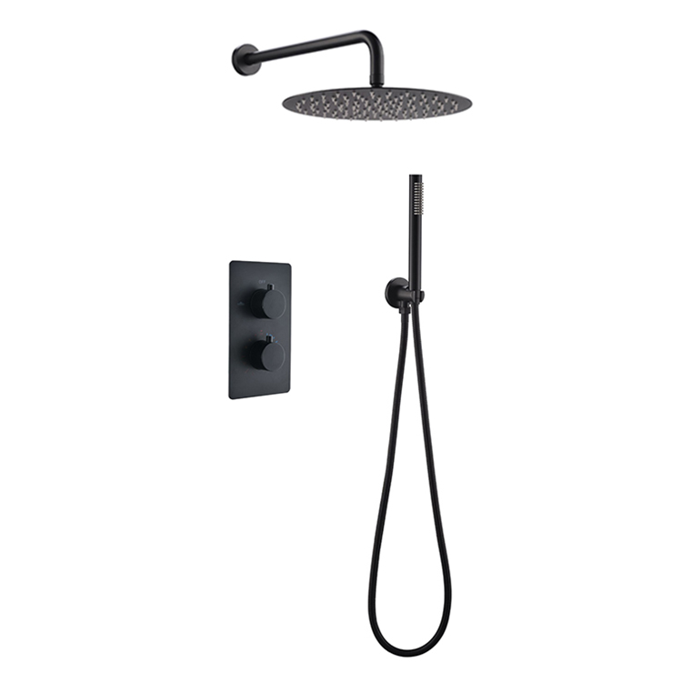 Juego de accesorios de ducha de lluvia ocultos montados en la pared con temperatura negra mate, grifo de baño, grifo de baño termostático
