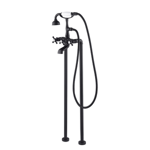 Grifo de bañera con patas de garra de pie independiente para baño, montaje en suelo negro clásico, con ducha de mano para teléfono