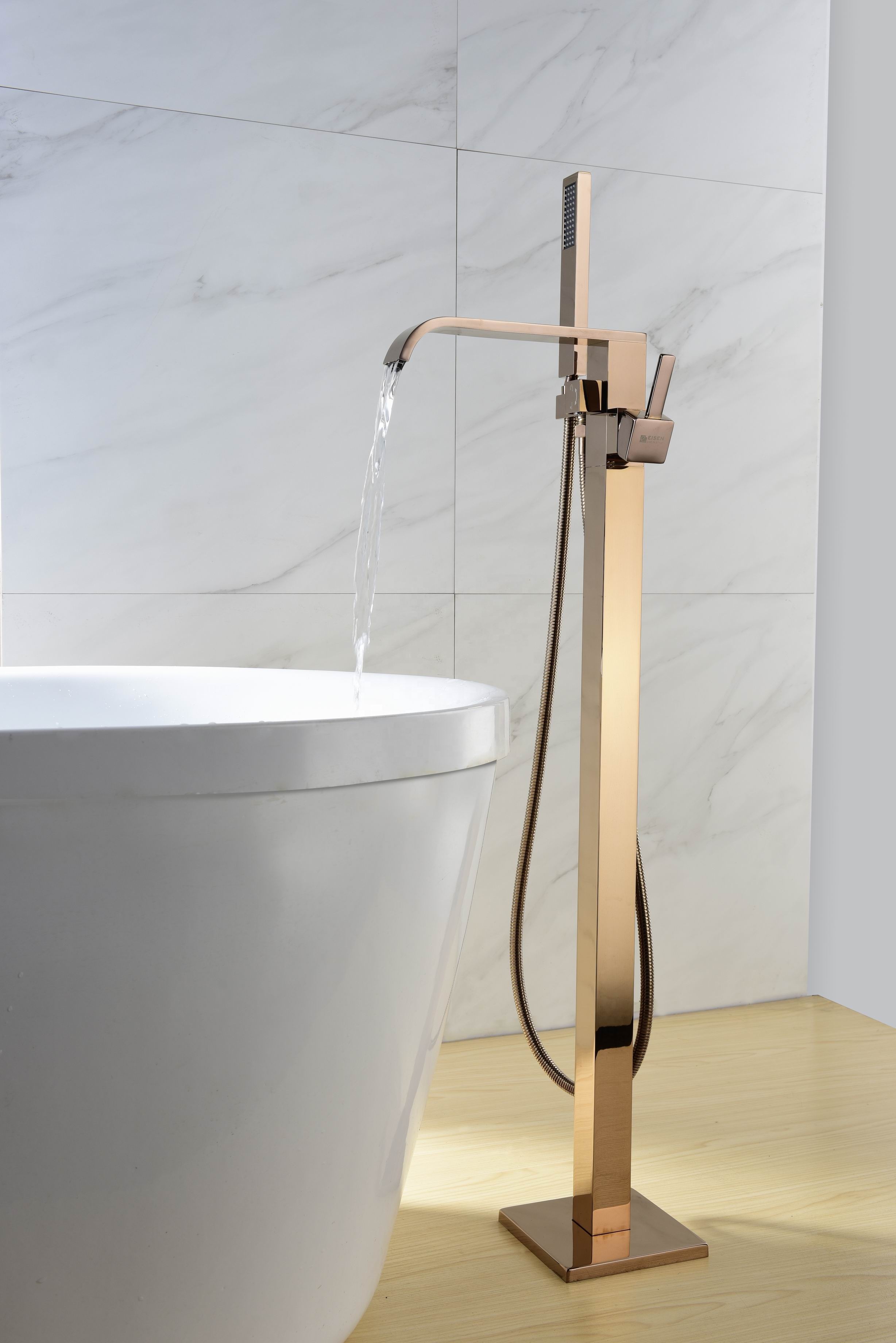 Bestseller de Amazon, nuevo grifo de bañera independiente de latón, relleno de bañera independiente, grifos dorados cepillados, marca de agua