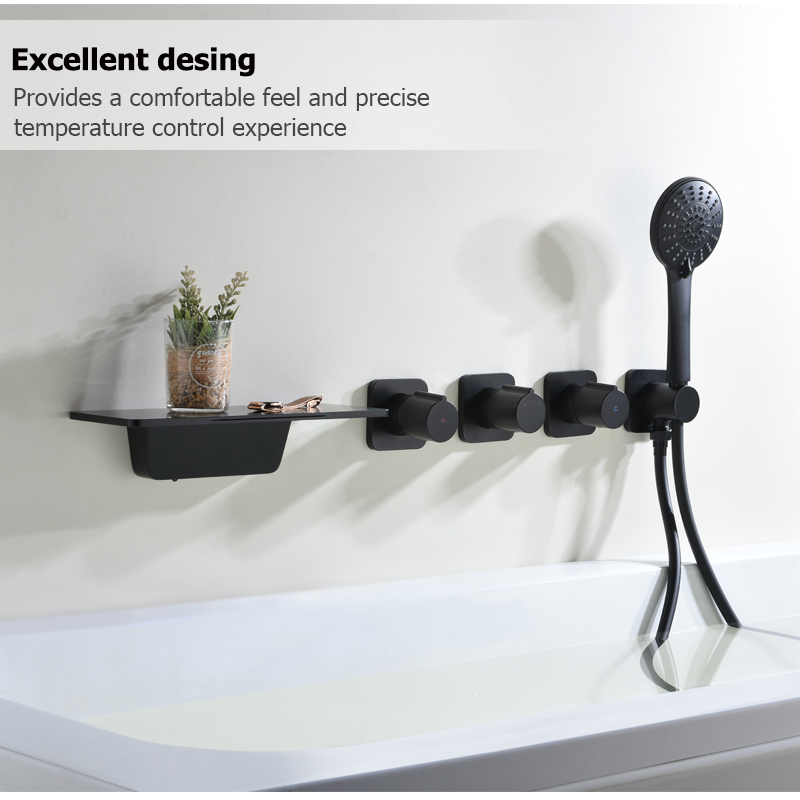 Palanca de pared de grifo de bañera de montaje en pared de ducha empotrada oculta negra de gran oferta contemporánea