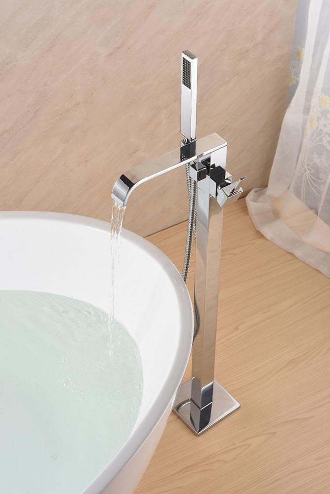 Grifo de bañera independiente para agua fría y caliente de hotel Watermake, columna de ducha exterior de pie sin suelo con espectáculo manual