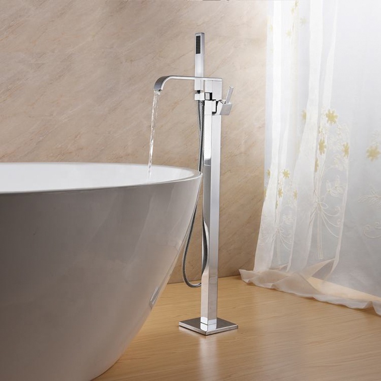 Grifo de bañera independiente para agua fría y caliente de hotel Watermake, columna de ducha exterior de pie sin suelo con espectáculo manual