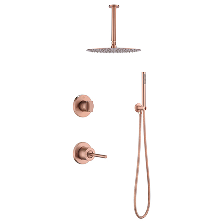 Grifo de ducha de cobre pulido, oro rosa, juego de baño moderno, grifo mezclador con baño de Color y cabeza, juegos de lluvia de oro rosa