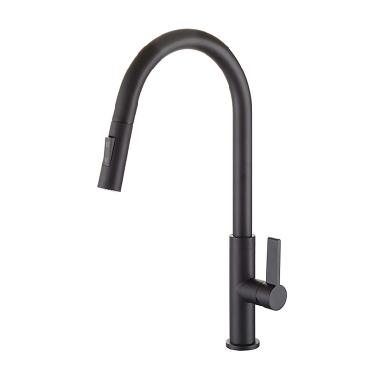 Grifo de agua de cocina extraíble con caño en forma de U delgado de latón de color negro