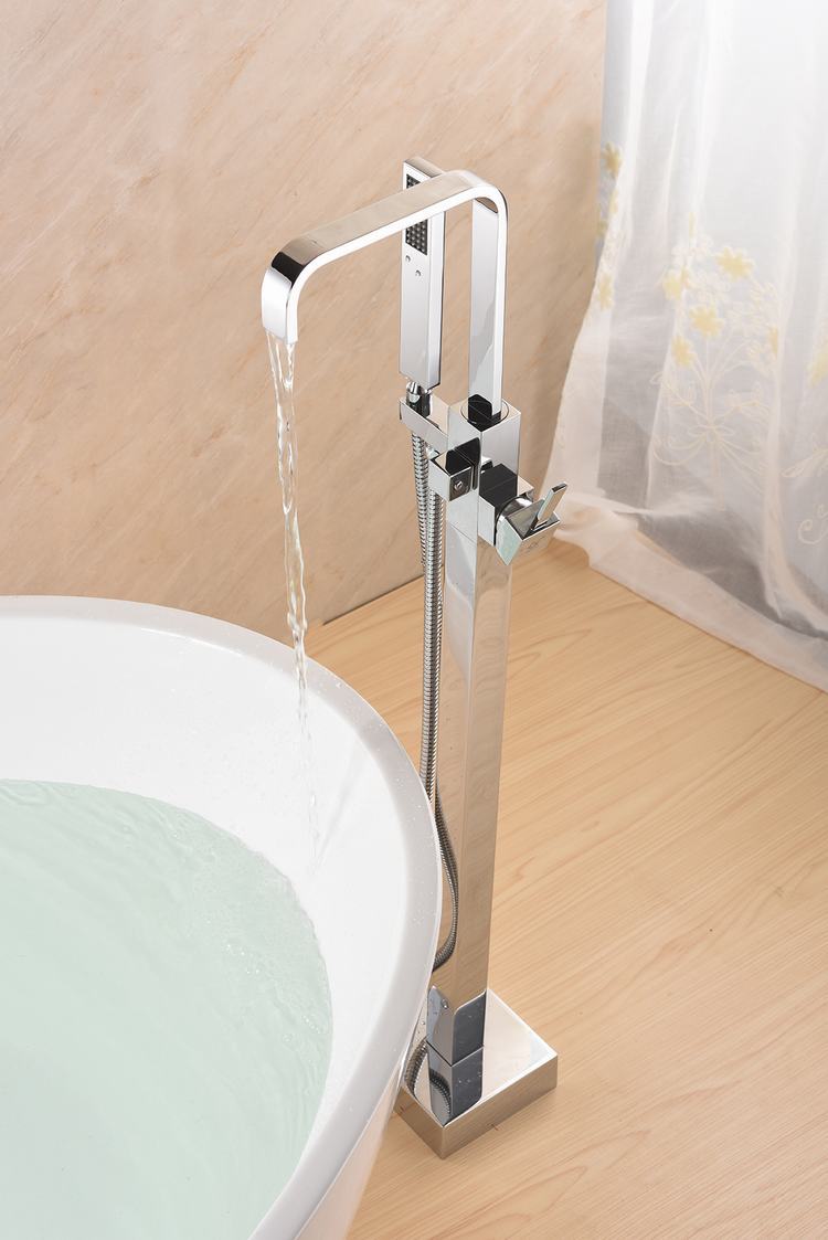 Grifo mezclador para bañera cromado cuadrado, baño de latón, montaje en suelo de cobre, llenador de bañera independiente