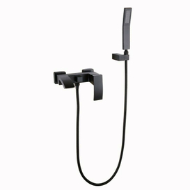 Grifo de ducha de cascada con varita de mano, soporte de pared para llenado de bañera negro mate
