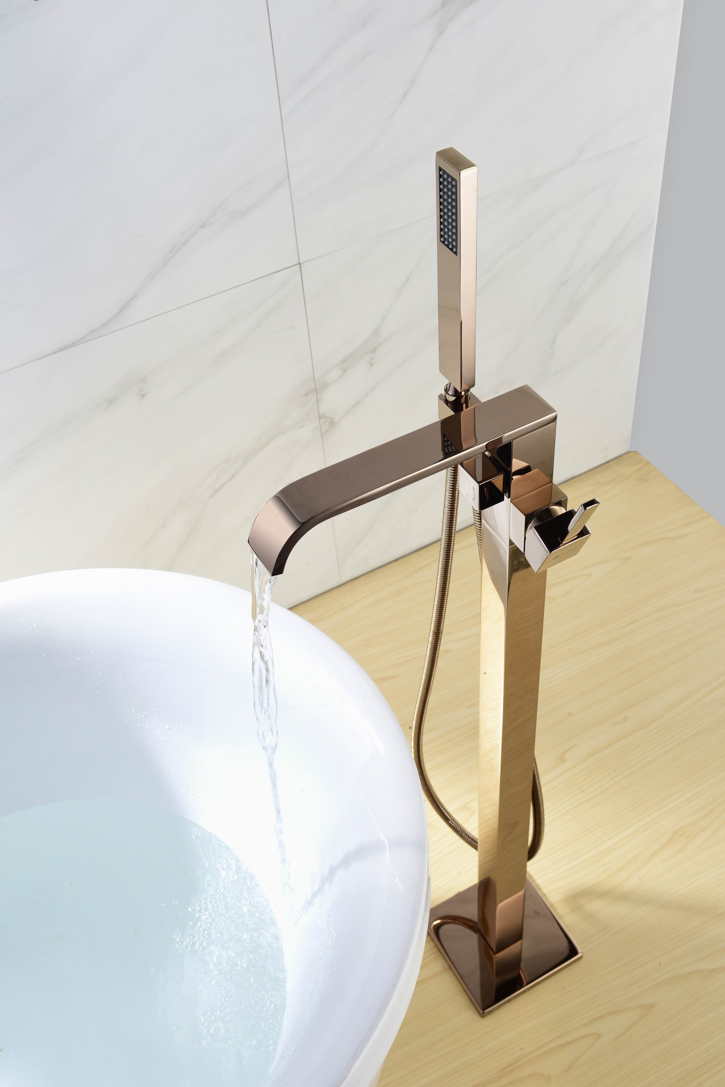 Bestseller de Amazon, nuevo grifo de bañera independiente de latón, relleno de bañera independiente, grifos dorados cepillados, marca de agua