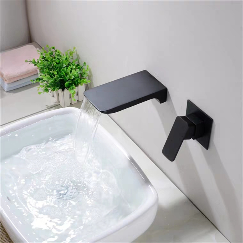 Grifo monomando para bañera montado en la pared, grifo de ducha Feck, suelo de baño de latón y cascada de azulejos