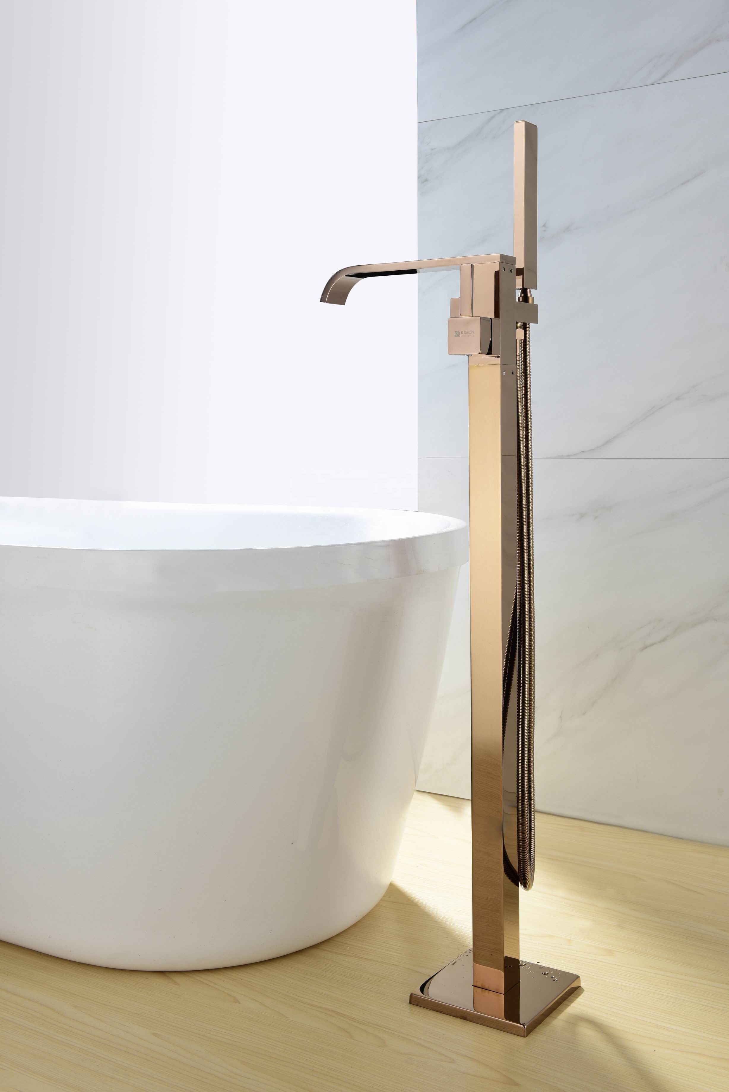 Bestseller de Amazon, nuevo grifo de bañera independiente de latón, relleno de bañera independiente, grifos dorados cepillados, marca de agua