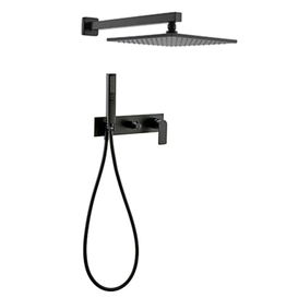 Cuarto de baño Hotel Grifo de latón europeo Mate Negro Techo Lluvia Bult en juego de ducha de pared